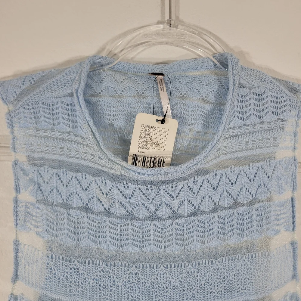 FREE PEOPLE sky blue lacy linen blend side tie shark bite cropped tank top
